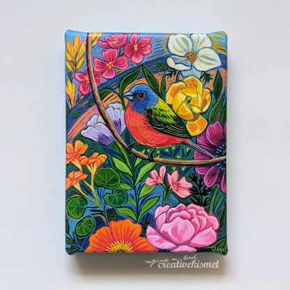 Canvas Block Print - Painted Bunting Bird