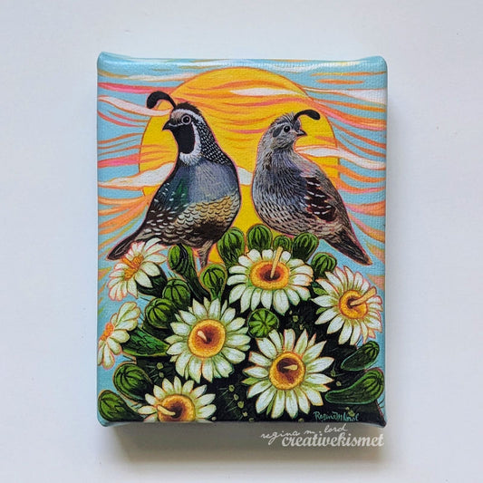 Canvas Block Print - Portrait of a Quail Couple