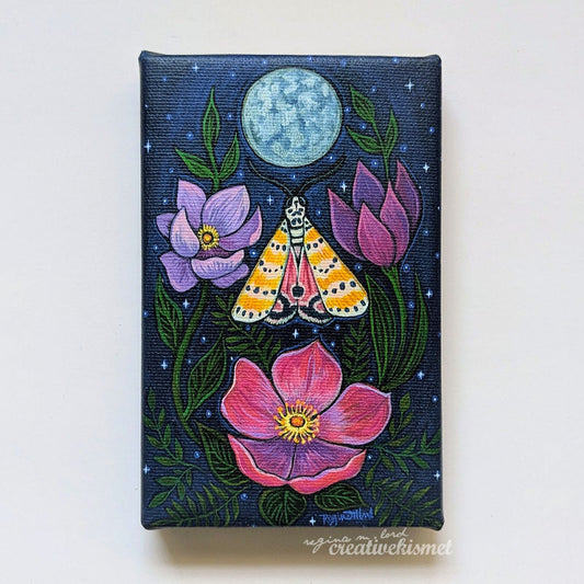 Canvas Block Print - Floral Moon Moth