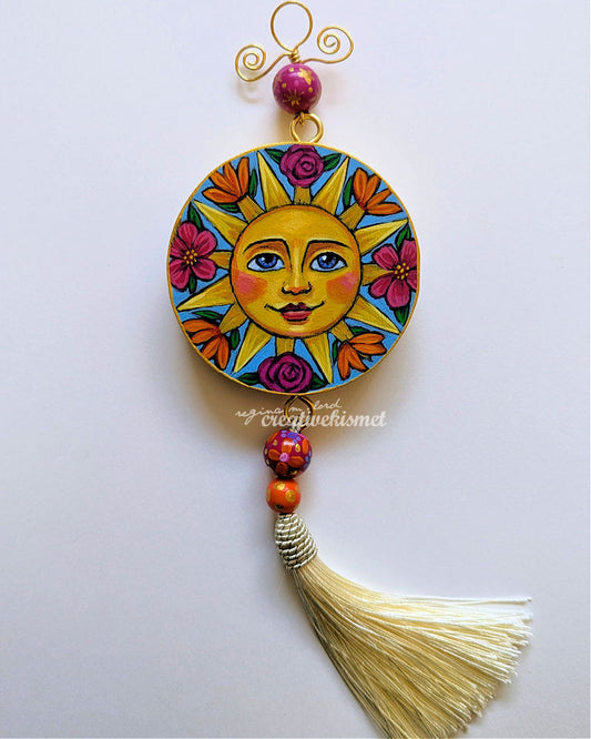 Celestial Flower Sun - 3" Round Original Artwork with Tassel