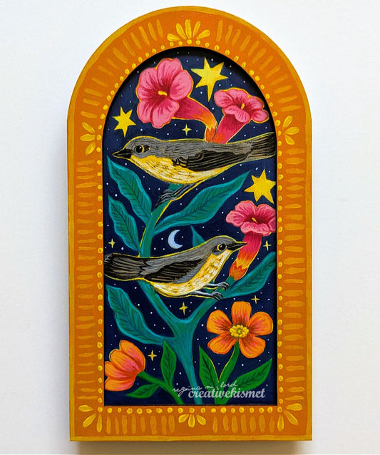 Midnight Garden Friends - Arched Original Painting