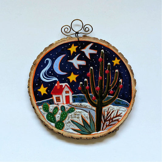 2025 Wood Slice Ornament - Winter Home Desert Scene