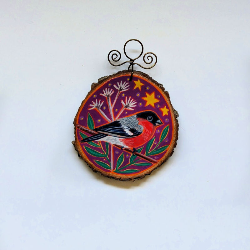 2025 Wood Slice Ornament - Winter Bulfinch