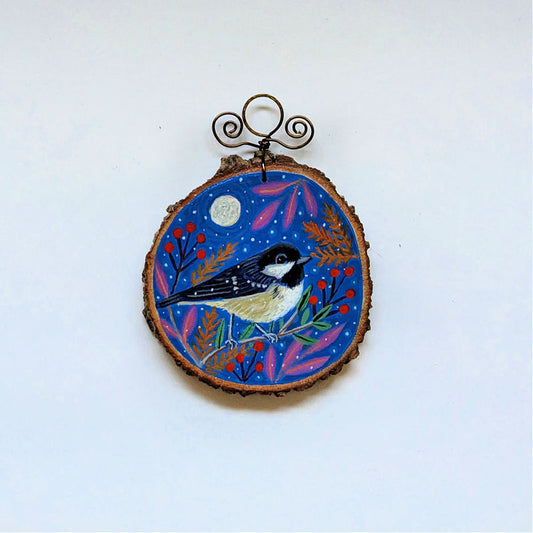 2025 Wood Slice Ornament - Winter Coal Tit