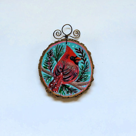 2025 Wood Slice Ornament - Winter Cardinal