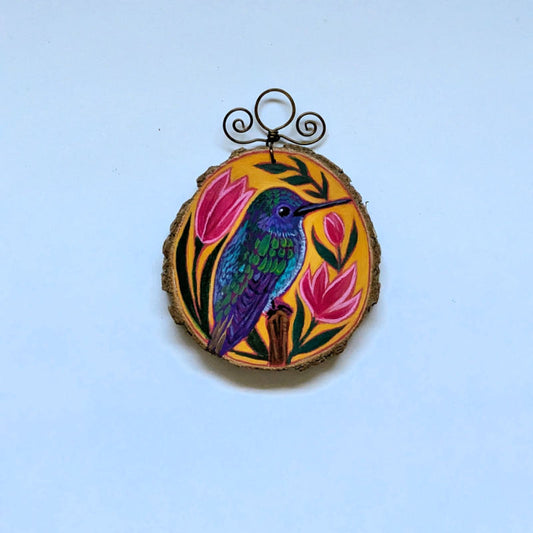 2025 Wood Slice Ornament - Blue-Throated Hummingbird