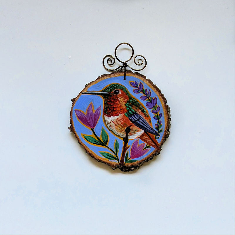 2025 Wood Slice Ornament - Orange Rufous Hummingbird