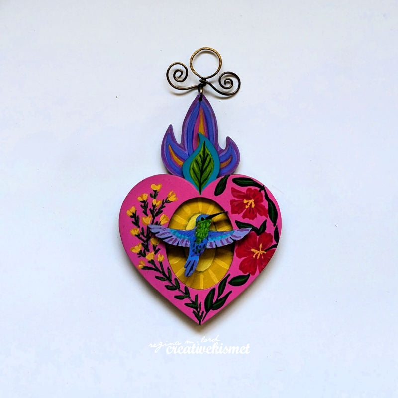 Burning Heart Ornament - Hummingbird no.2 (Pink)