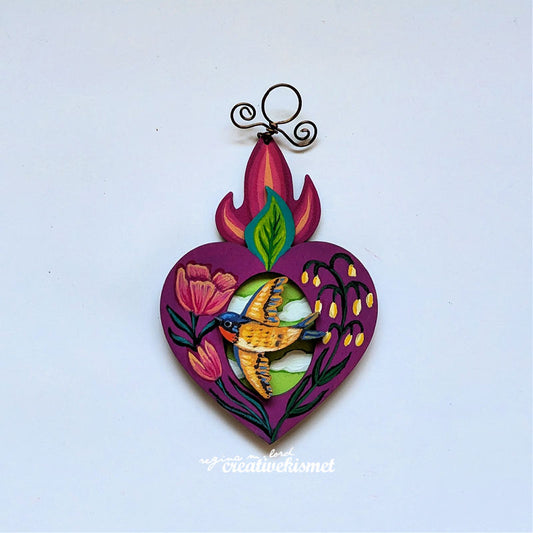 Burning Heart Ornament - Swallow no.1 (Violet)