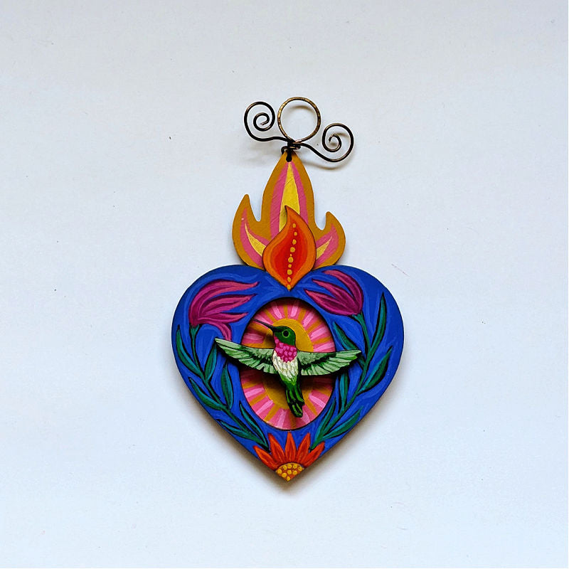 Burning Heart Ornament - Hummingbird no.1 (Blue)