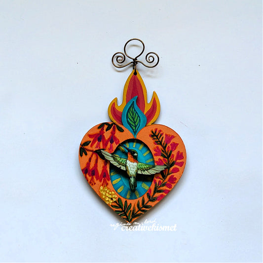 Burning Heart Ornament - Hummingbird no.5 (Peach)