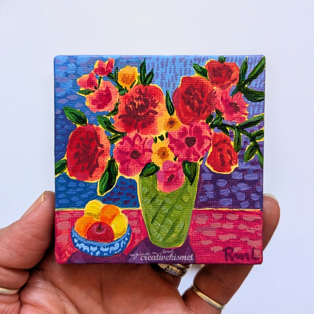 Mini Bouquet - Fruitful Flowers - 3 x 3 Original Art