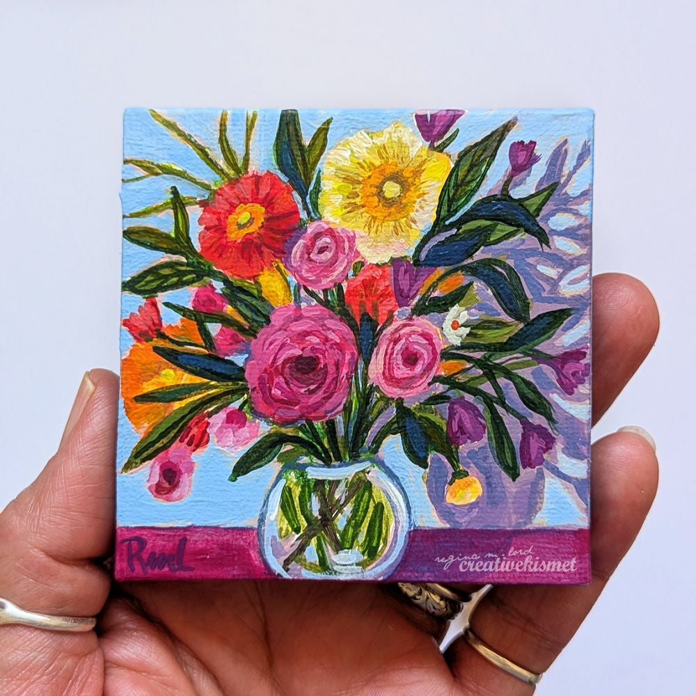 Mini Bouquet - In the Floral Shadows - 3 x 3 Original Art