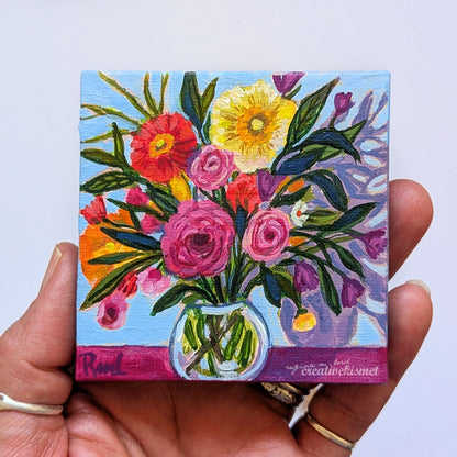 Mini Bouquet - In the Floral Shadows - 3 x 3 Original Art