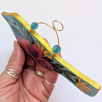 Flower Bird No. 5 - Aqua Blue Bird with Bold Bloom