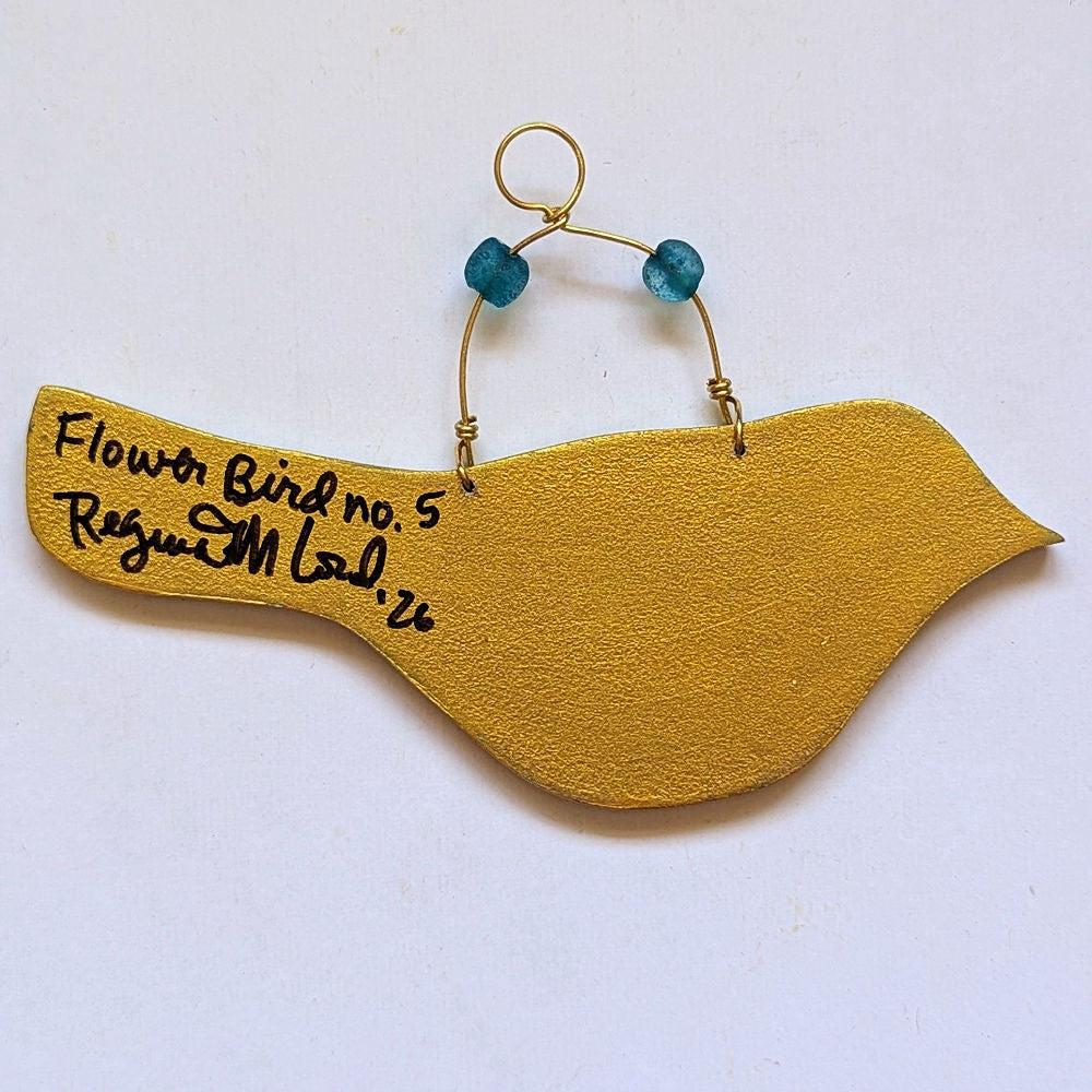 Flower Bird No. 5 - Aqua Blue Bird with Bold Bloom