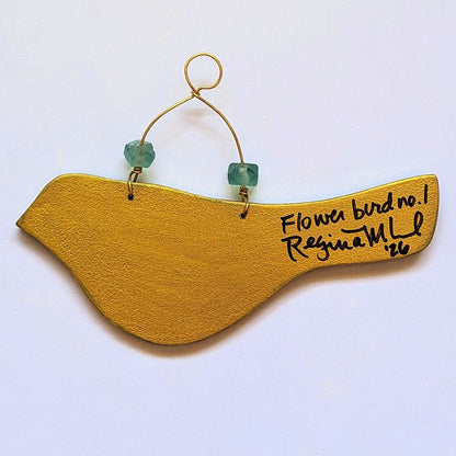 Flower Bird No. 1 - Turquoise Bird with Zinnia