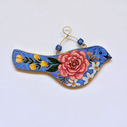 Flower Bird No. 2 - Blue Bird with Pink Rose