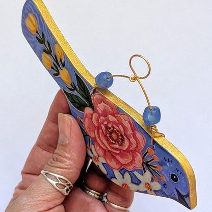 Flower Bird No. 2 - Blue Bird with Pink Rose