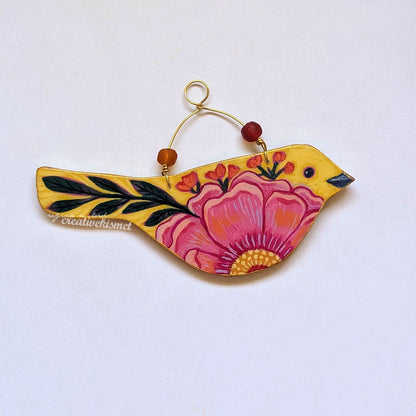 Flower Bird No. 4 - Yellow Bird with Pink Peony