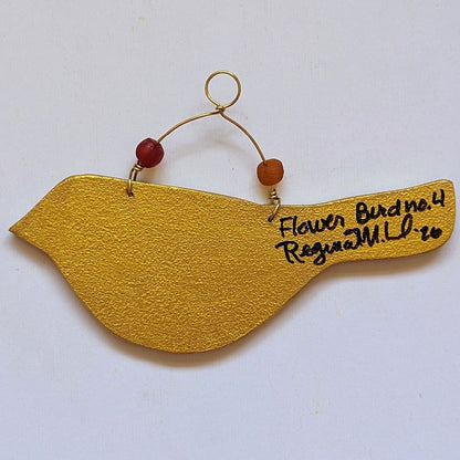 Flower Bird No. 4 - Yellow Bird with Pink Peony