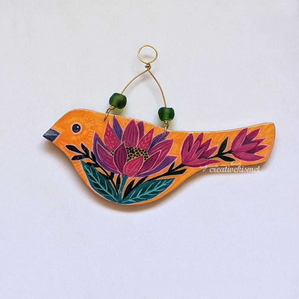 Flower Bird No. 6 - Orange Bird with Bold Bloom