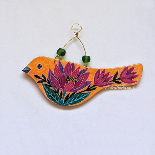 Flower Bird No. 6 - Orange Bird with Bold Bloom