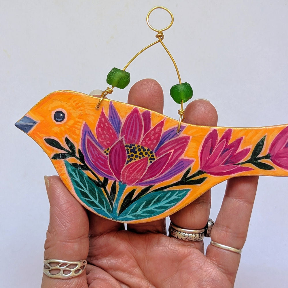 Flower Bird No. 6 - Orange Bird with Bold Bloom