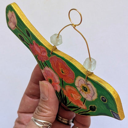 Flower Bird No. 7 - Green Bird with Poppy Blooms