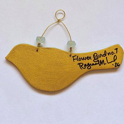 Flower Bird No. 7 - Green Bird with Poppy Blooms