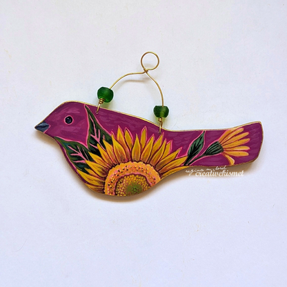 Flower Bird No. 8 - Magenta Bird with Sunflower