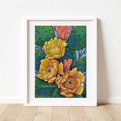 Yellow Cactus Blooms- Art Print