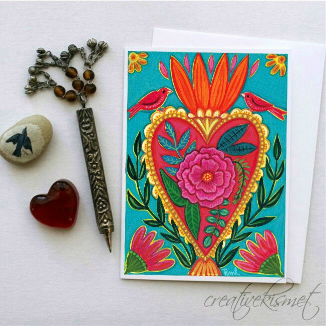 Blooming Sacred Heart - 5x7 Art Card with Envelope