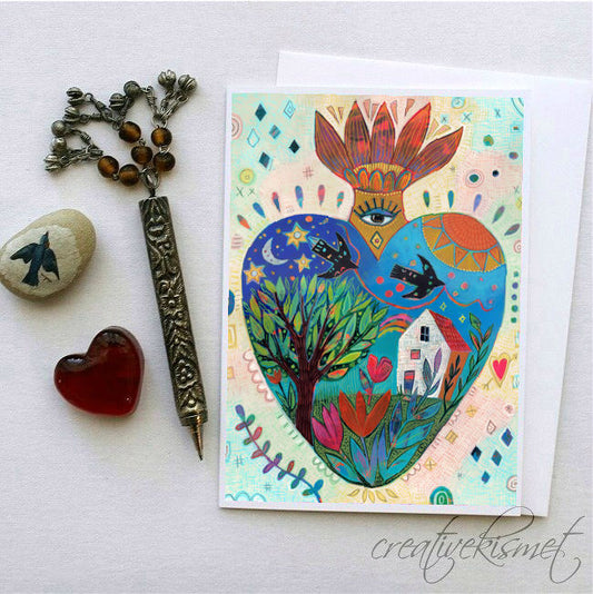 Sacred Heart, Love, Life - 5x7 Art Card with Envelope