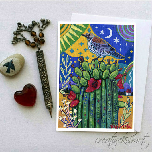 Desert Cactus Wren - 5x7 Art Card with Envelope