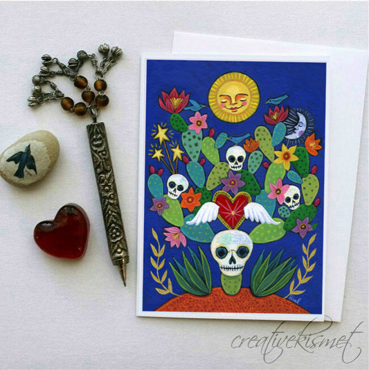 Day of the Dead - Cactus of Life - 5x7 Art Card with Envelope
