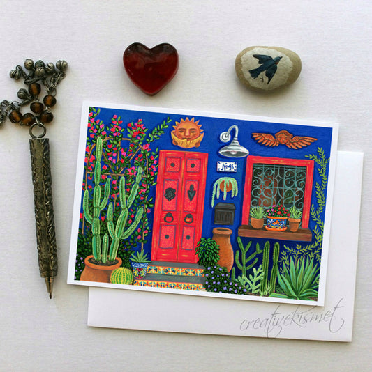 Red Door in the Barrio - 5x7 Art Card with Envelope