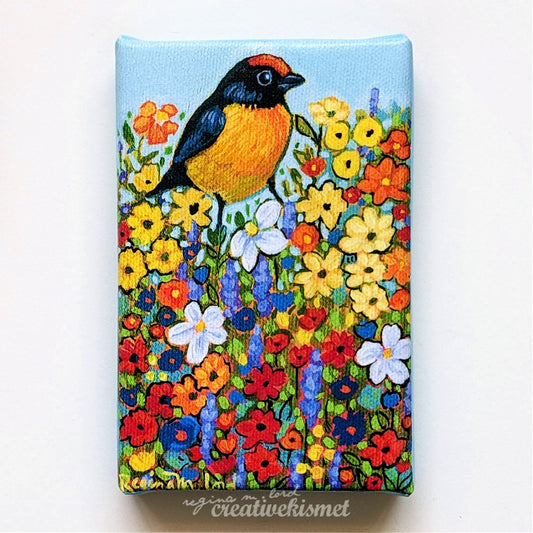 Canvas Block Print - Flower Bird no. 1