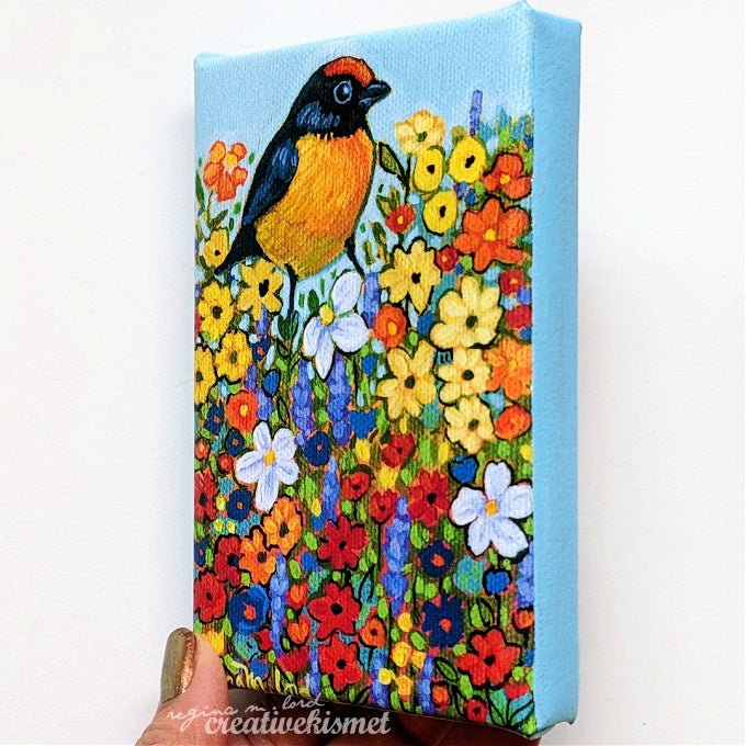 Canvas Block Print - Flower Bird no. 1